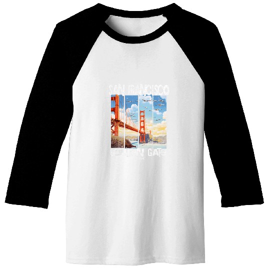 San Francisco Golden Gate Bridge CA Blue Sky Iconic Fog City Baseball Tees