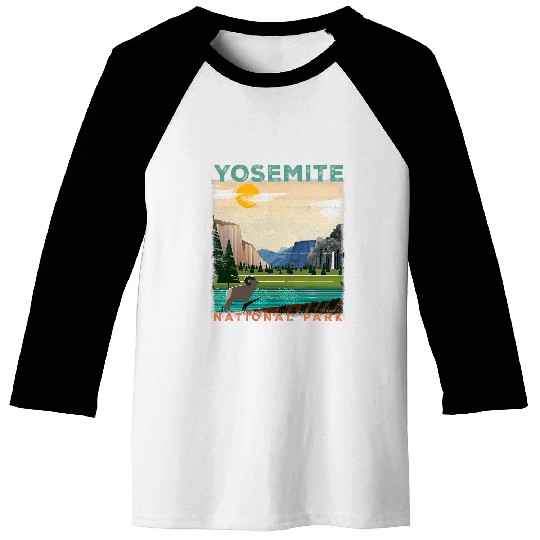Yosemite Nature Park Wyoming Mountains Hiking Outdoors Retro Baseball Tees
