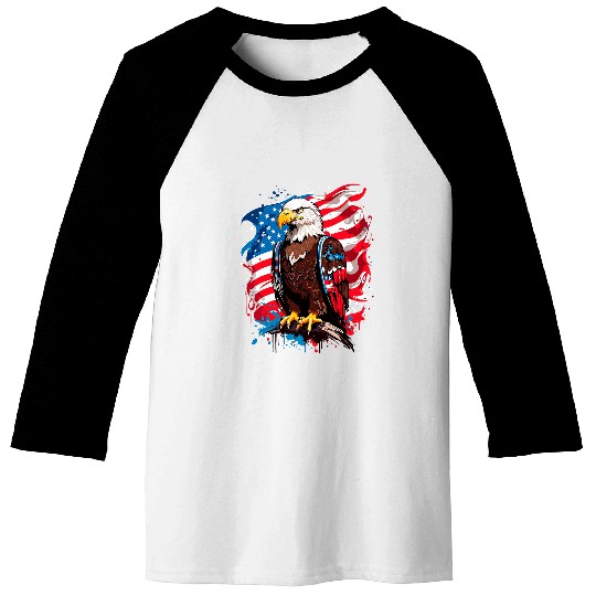 USA Flag Bald Eagle American Flag 2 Baseball Tees