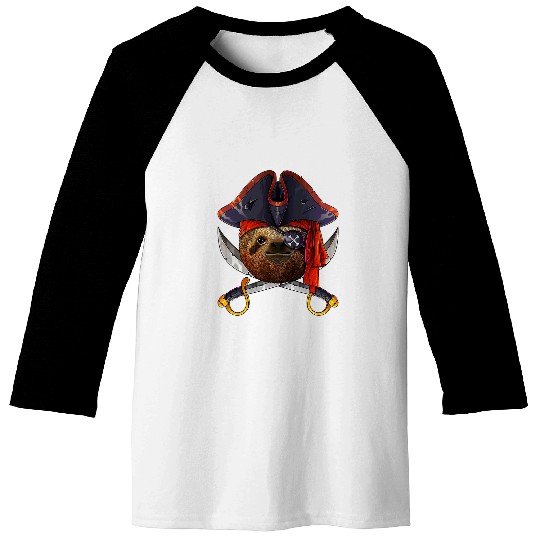 Sloth Pet Pirate Sloth Jolly Roger Halloween Costume Crossbones Baseball Tees