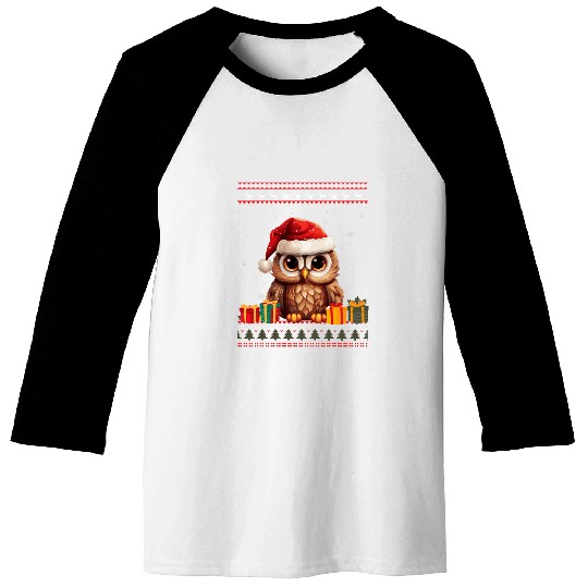 Owl Pet Christmas Owl Santa Hat Ugly Christmas Sweater Baseball Tees