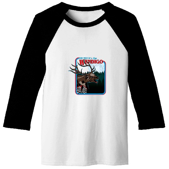 Oh No Its The Wendigo Funny Retro 80s Cryptid Baseball Tees