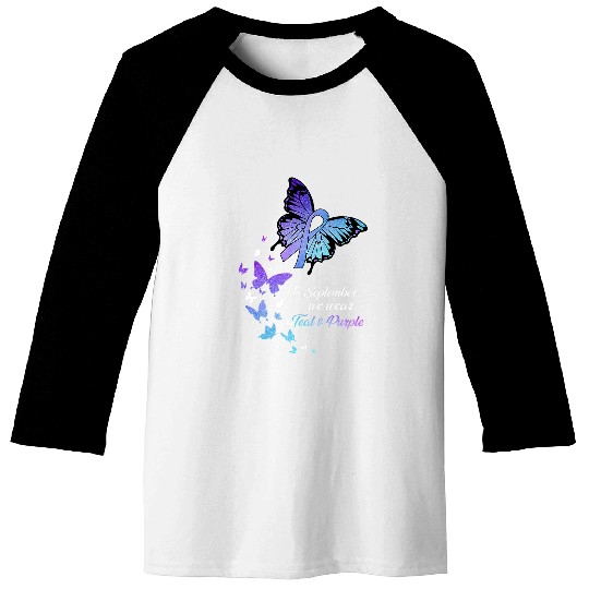 Butterfly In September Wear Teal Purple suicides Prevention Baseball Tees