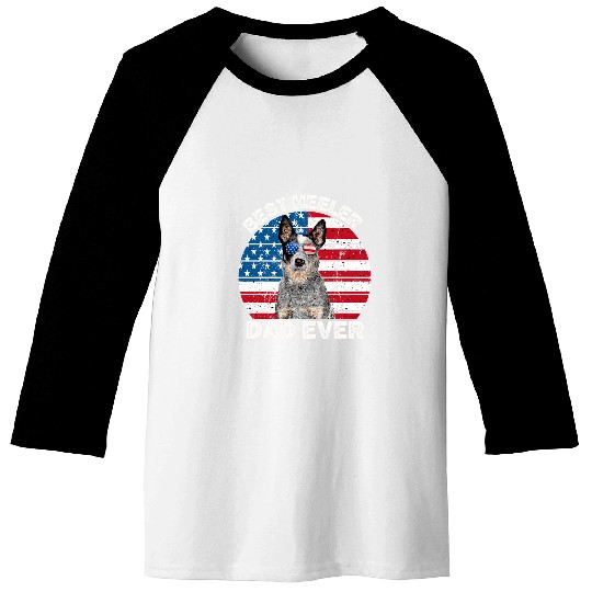 Blue Heeler Dad Usa American Flag Australian Cattle Dog Men Baseball Tees