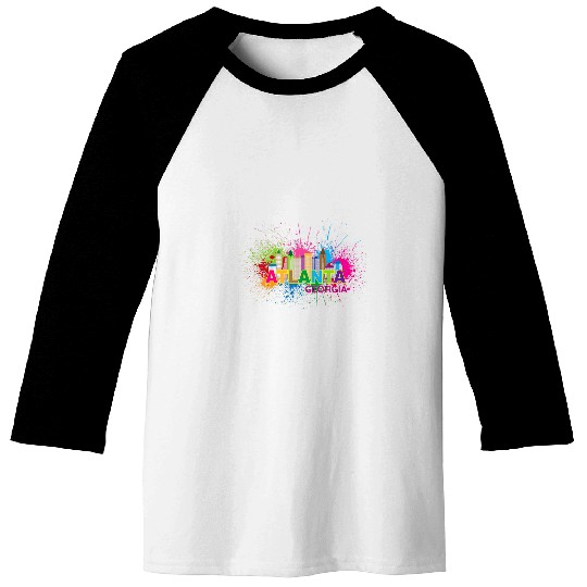 Downtown Georgia Art Native Atlanta Skyline Paint Splatter Baseball Tees