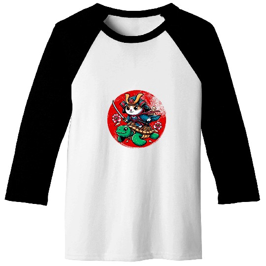 Turtle Pet Japanese Samurai Cat Riding A Turtle Graphic Men Women Kids Baseball Tees