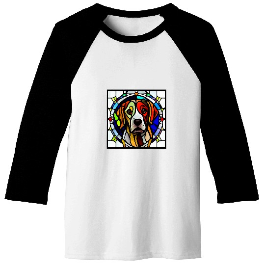 Brittany Spaniel Colorful Stained Glass Baseball Tees