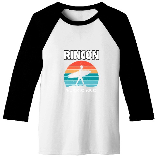 RINCON PUERTO RICO Surf Retro Sunset Surfing Baseball Tees