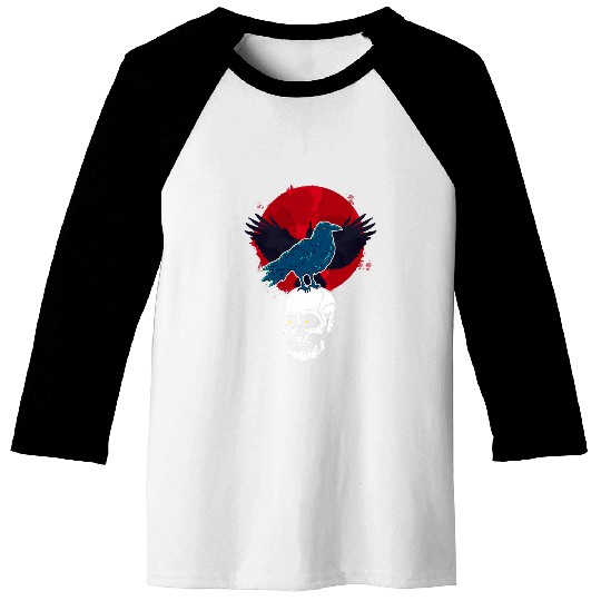 Lacrosse Gift Bird Gothic Spooky Animal Red Moon Crow Skull Raven Baseball Tees