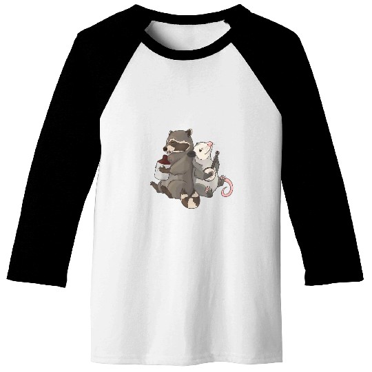 Raccoon Pet Opossum and Raccoon Playing Banjo Instruments Baseball Tees