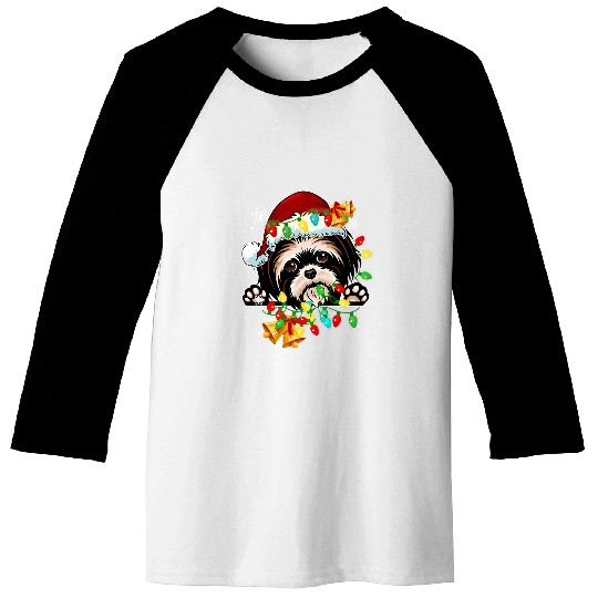 Shih Tzu Lights Funny Gift xmass Dog Lover Baseball Tees