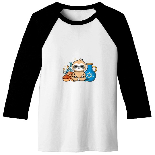 Sloth Pet Challah Bread Hanukkah Star Of David Chanukah Jewish Baseball Tees