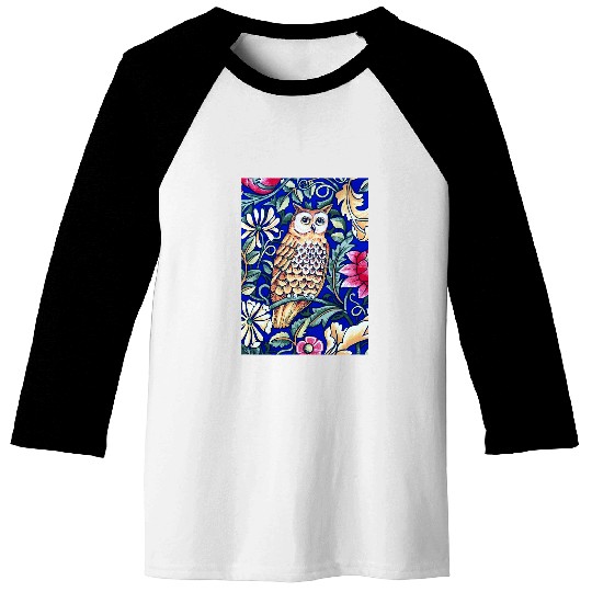 Owl Pet William Morris Owl Tapestry Beige and Cobalt Blue Baseball Tees