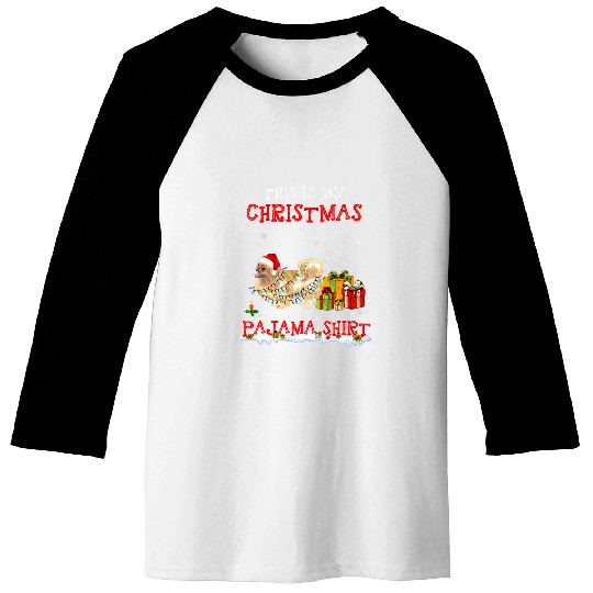 Cute Tibetan Spaniel On Snow   Christmas Pajama Baseball Tees