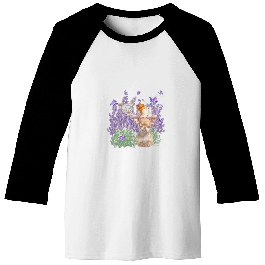Floral Chihuahua Dogs Flowers Butterfly Baseball Tees