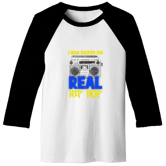 Raised on Real Hip Hop Retro Graffiti Boombox Old School Baseball Tees