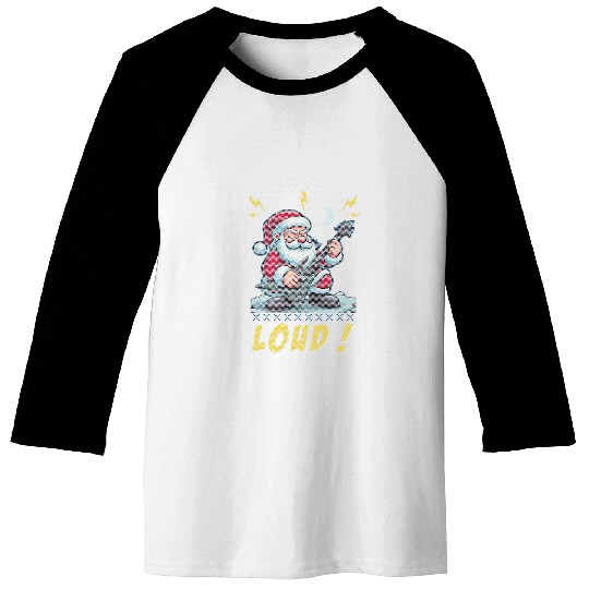 Fa La La Loud Christmas Santa Claus Guitar Rock Music XMas Baseball Tees