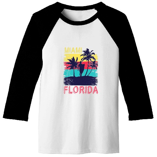 Surf Life Retro Summer Surfing South Beach Tropical Miami Florida Baseball Tees