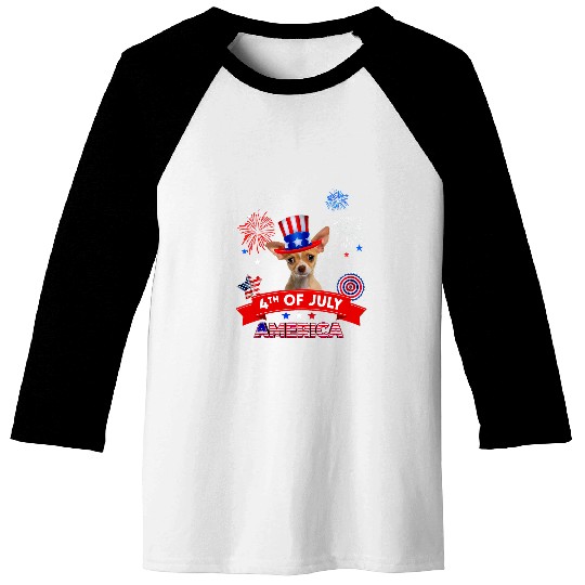 4th of July Decor Patriotic LOVE TAN Chihuahua Dog USA Baseball Tees