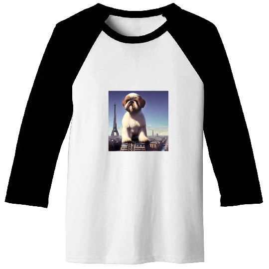 Shih Tzu Eiffel Tower France Paris Gift Men Women Dog Baseball Tees