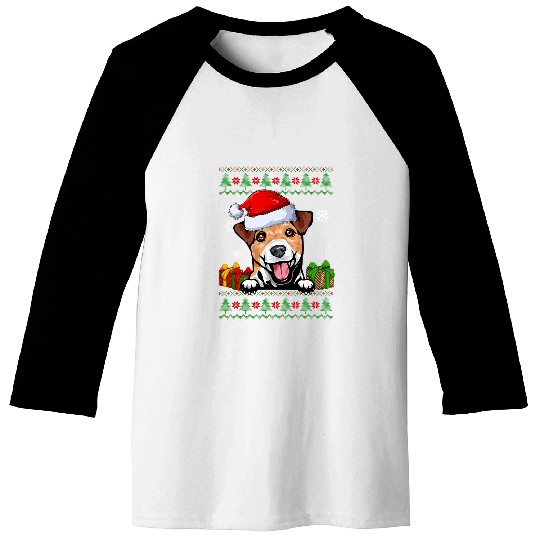 Funny Jack Russell Terrier Santa Hat Ugly Christmas Sweater Baseball Tees