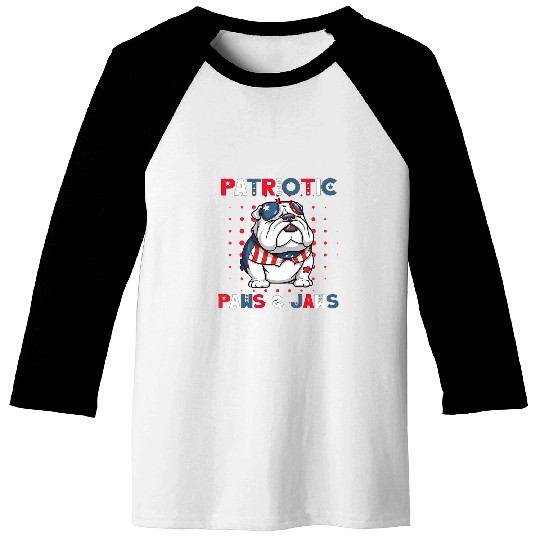 4th of July Bulldog Patriotic Paws Jaws Design Baseball Tees