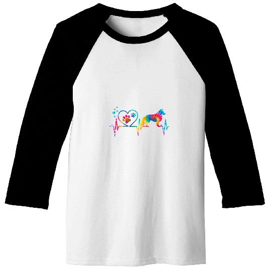 Border Collie Tie Dye Heartbeat Love Dog Funny Baseball Tees