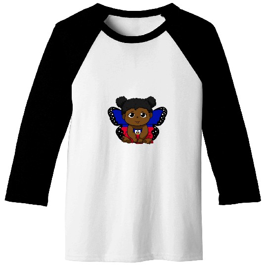 Haiti Haitian Love Flag Princess Girl Kid Wings Butterfly Baseball Tees