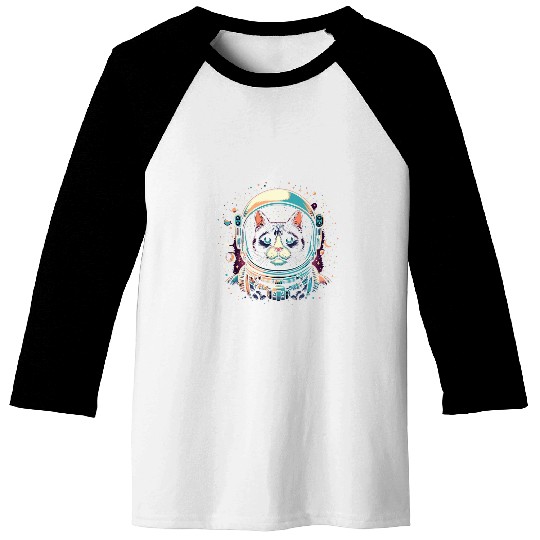 Astronaut Cat or Funny Space Cat on Galaxy Cat Lover Baseball Tees
