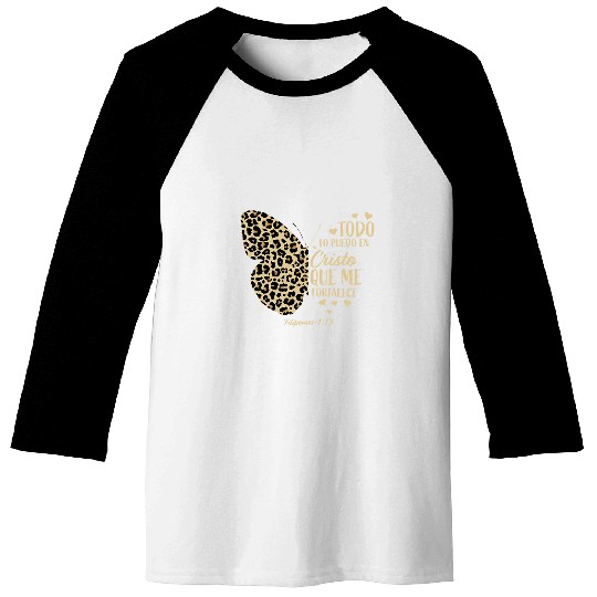 Christian Spanish Bible Verse Cheetah Print Butterfly Lovers Baseball Tees
