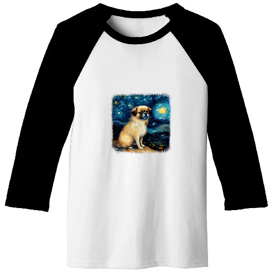 Dog in starry night van gogh Tibetan spaniel 1 Baseball Tees