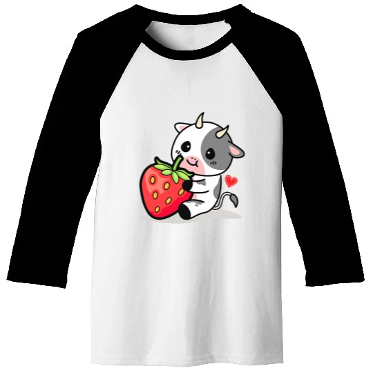 Cow Lover Adorable Pink Cow Japanese Kawaii Cute Strawberry Cow Baseball Tees