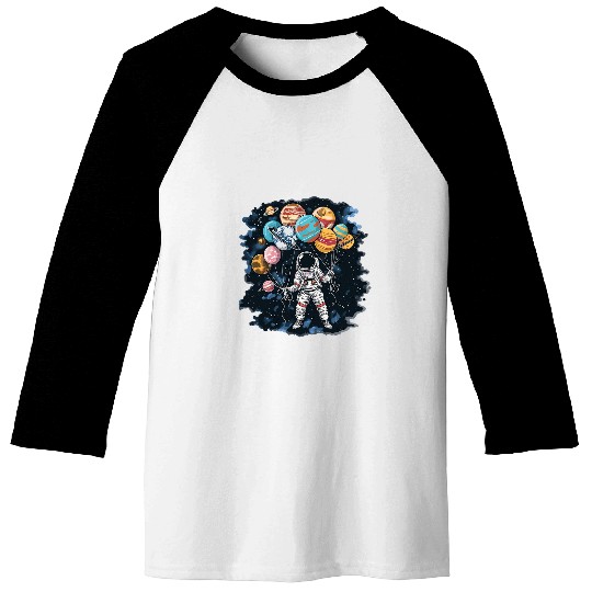Astronaut Holding Planet Balloons SolarSystem Space Kids Baseball Tees