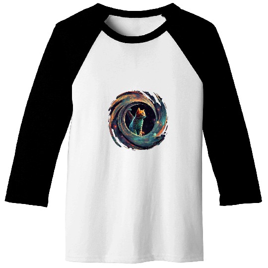 Astronaut Outer Space Kitty on Galaxy Cat Lover Baseball Tees