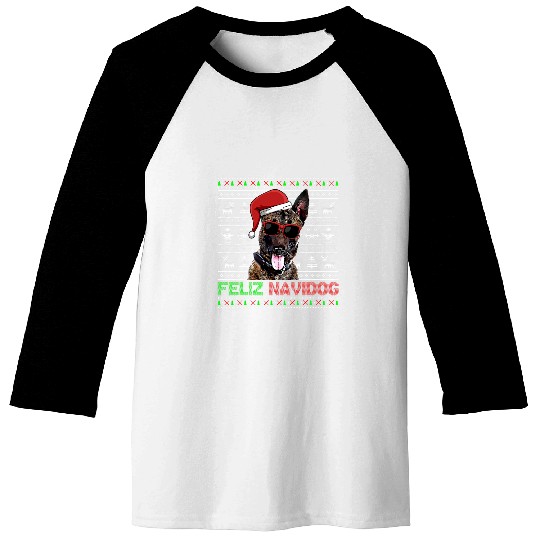 Belgian Malinois Dog Feliz Navidog Funny Christmas Baseball Tees
