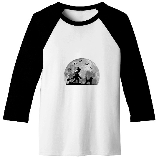 bigfoots Walking Standard Poodle Dog Sasquatch Halloween Baseball Tees