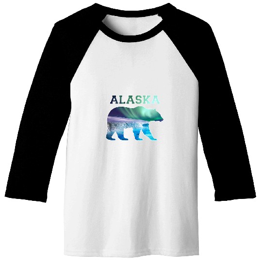 Alaskan Bear Northern Lights Aurora Borealis Nature Sky 1 Baseball Tees