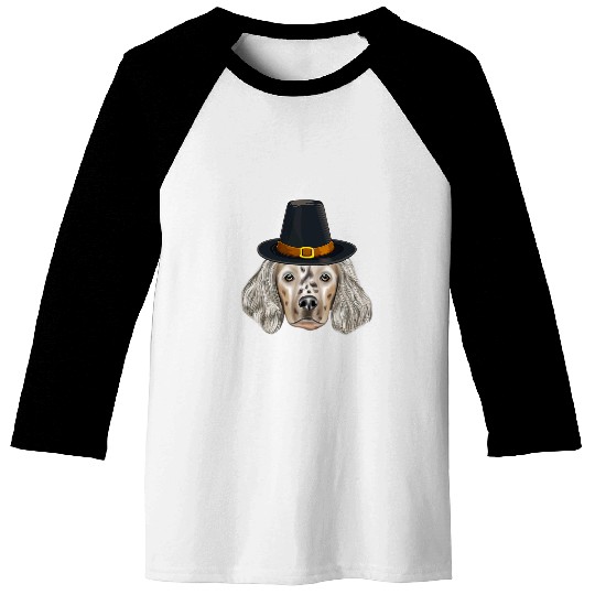 English Setter Wearing Pilgrim Hat Thanksgiving Baseball Tees