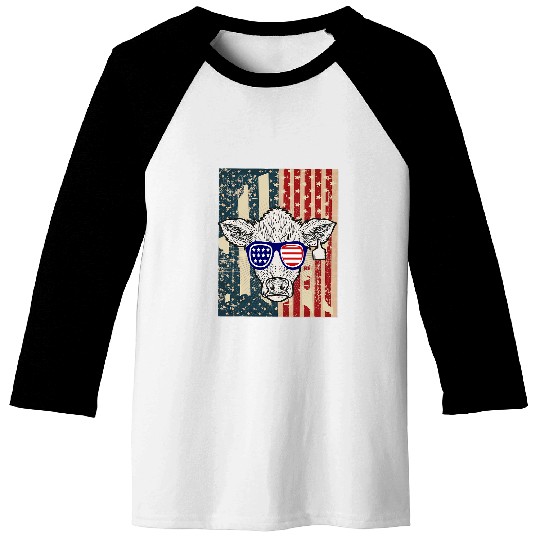 Cow with Usa Flag Patriotic Farmer USA Cow Animal Lover Baseball Tees