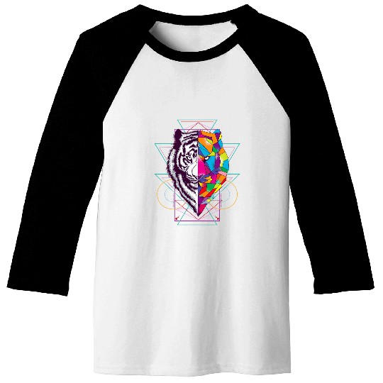 Geometric Tiger Face Black And White And Color Art Gift Baseball Tees