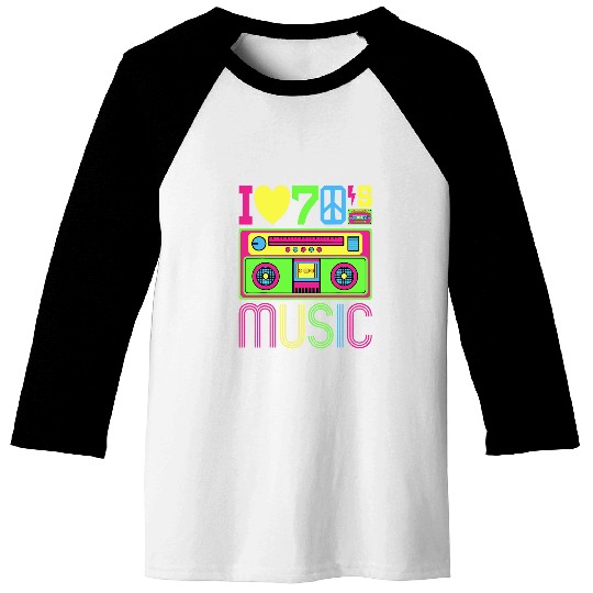I Love 70s Music 1970s Disco Outfit Seventies Style Costume Baseball Tees