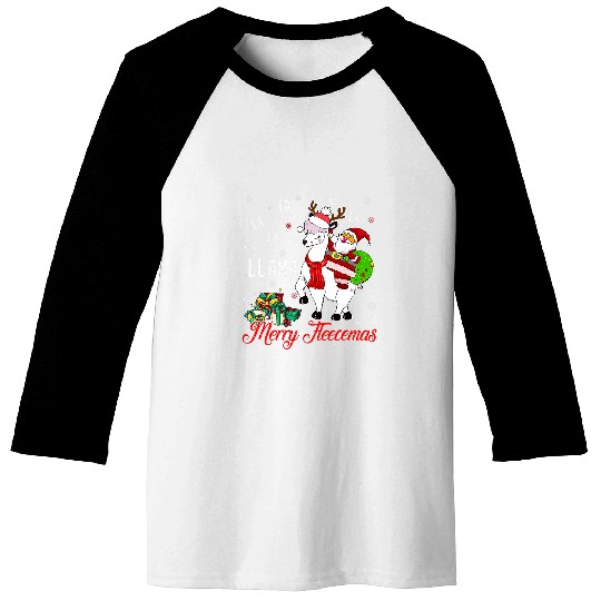 Llama Lover Christmas Llama Santa fa la la llama night Baseball Tees