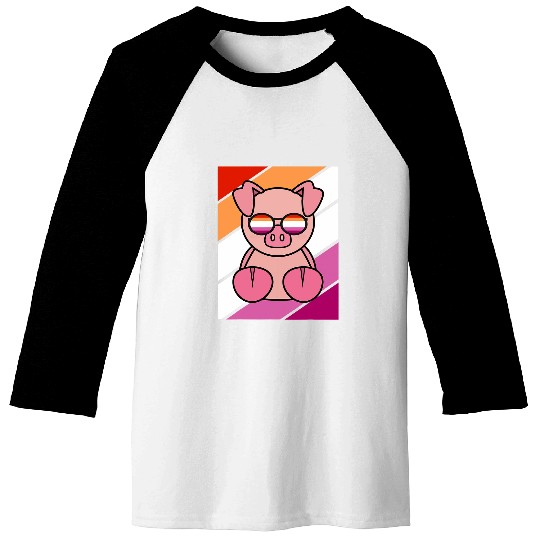 Pig With Pride Lesbian Flag LGBTQ Proud Ally Pride Support Baseball Tees