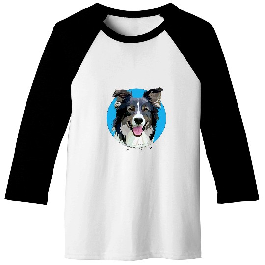 Border collie dog illustration in a blue circle Baseball Tees
