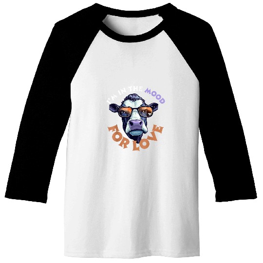 Cow Pun Dairy Farmer Love in Moo Moo Purple with Sunglasses Baseball Tees