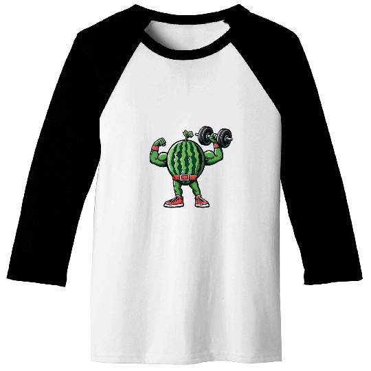 Funny Watermelon Fruit Gym Weight Lifting Fitness Healthy Baseball Tees