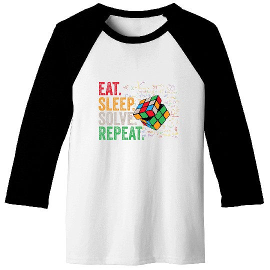 Eat Sleep Solve Repeat Math Speed Cubing Genie Cube 21 Baseball Tees
