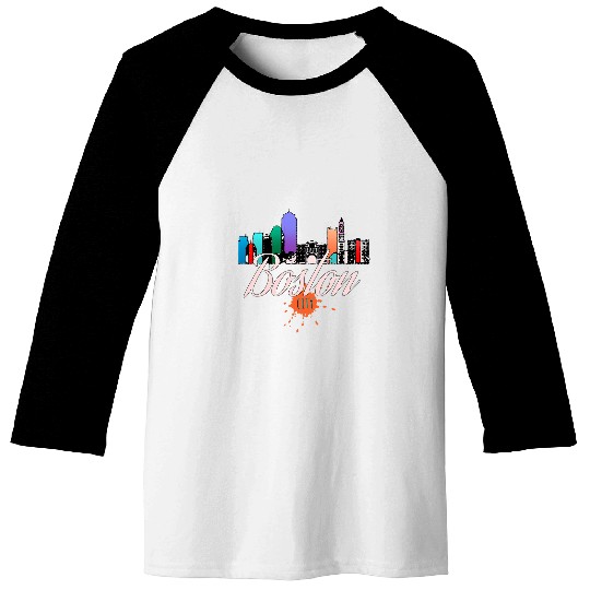 Boston Skyline Colorful Art Baseball Tees