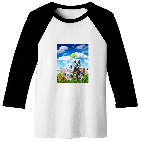 Blue Red White Heeler Cattle Dogs Playing Ball Baseball Tees