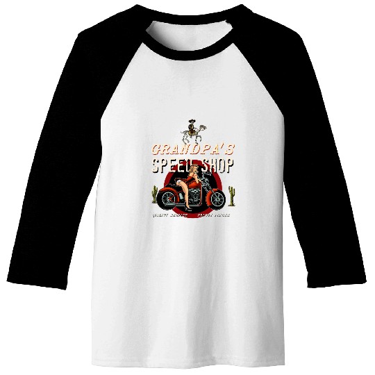Grandpas Speed Shop Motorcycle Hot Sexy Pin Up Rockabilly Baseball Tees